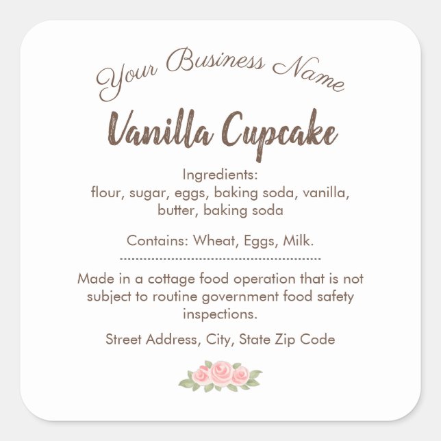 Etiqueta de Ingredientes de Cupcake de Vainilla Wh (Anverso)