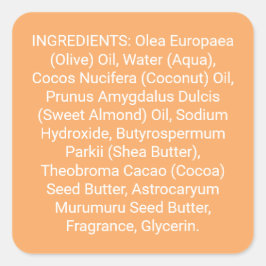 Etiqueta de ingredientes de jabón o productos de c