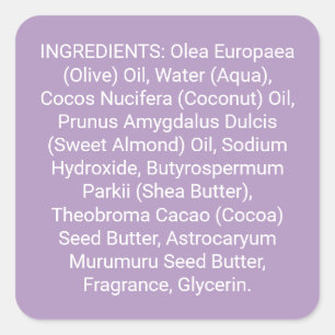 Etiqueta de ingredientes de producto de cuidado de