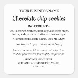 Etiqueta de Ingredientes de Productos Caseros Simp