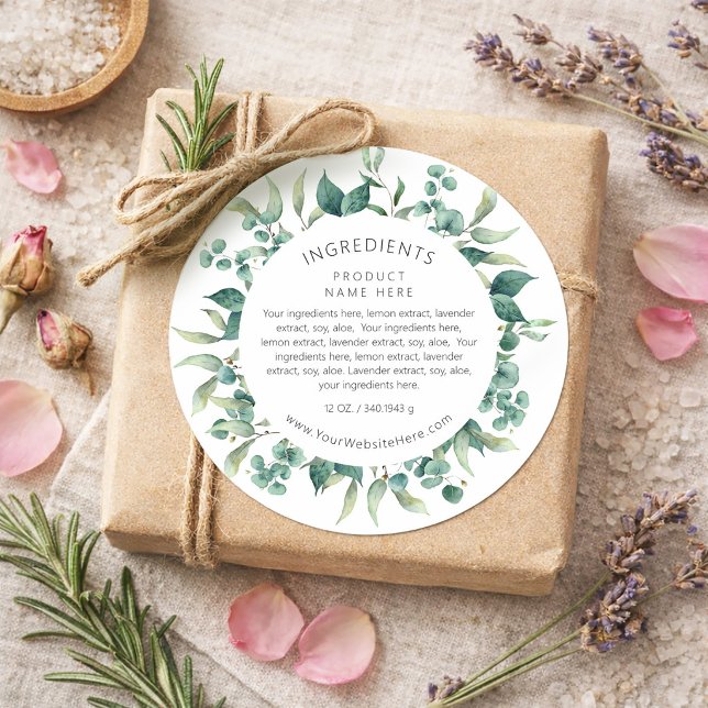 Etiqueta de Ingredientes de Verde de Eucalipto en  (Watercolor Eucalyptus Greenery Ingredients Label)