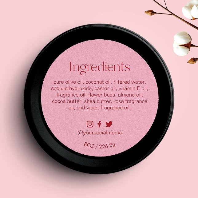 Etiqueta de ingredientes redondos rosa rubor (Subido por el creador)