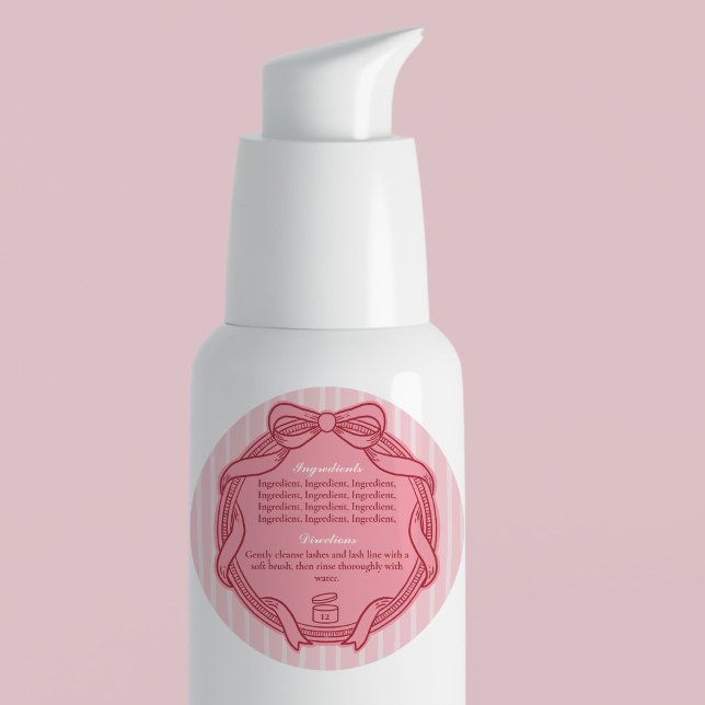 Etiqueta de ingredientes y direcciones de marco de (Pink Bow Frame Ingredients & Directions Label)