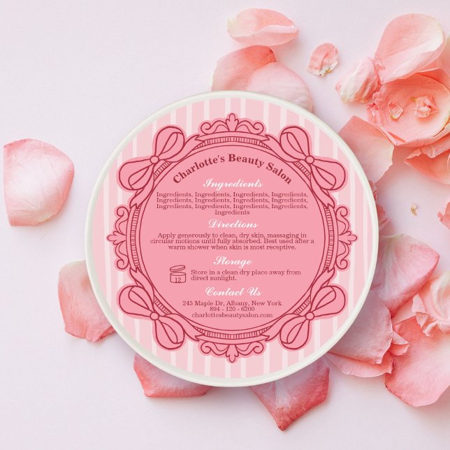 Etiqueta de ingredientes y direcciones de marco de (Pink Bow Frame Ingredients & Directions Label)