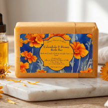 Etiqueta de jabón o cosméticos de flores de calénd