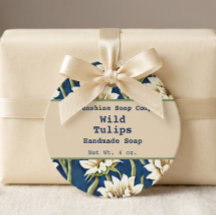 Etiqueta de jabones florales vintage azules y crem
