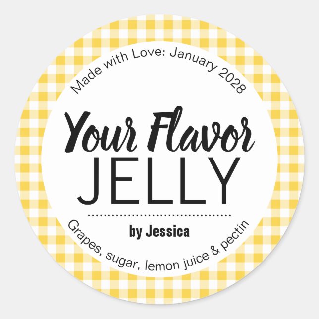 Etiqueta de jalea de gingham personalizable (Anverso)