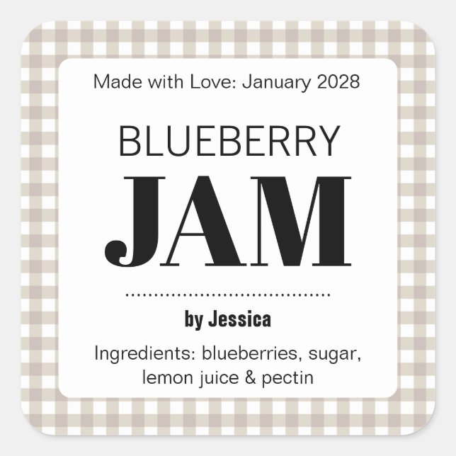 Etiqueta de jalea gingham personalizable (Anverso)