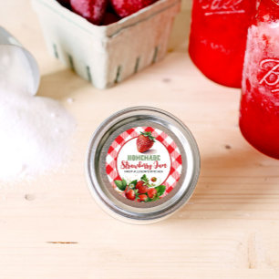 Etiqueta de jam jar de fresas de Gingham roja