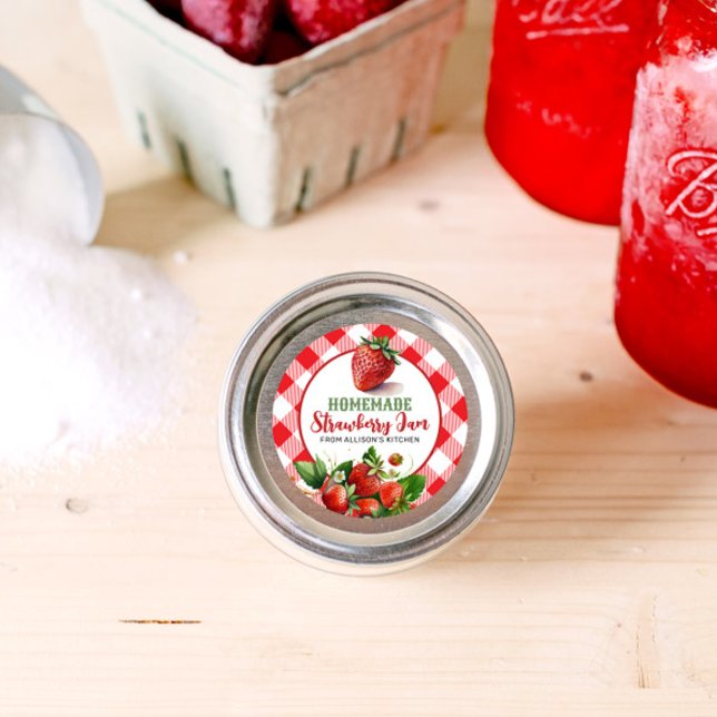 Etiqueta de jam jar de fresas de Gingham roja (Subido por el creador)