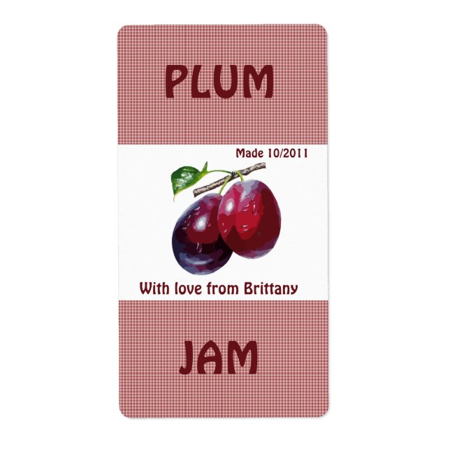 Etiqueta de Jam Jar Plum (Personalizar) (Frente)