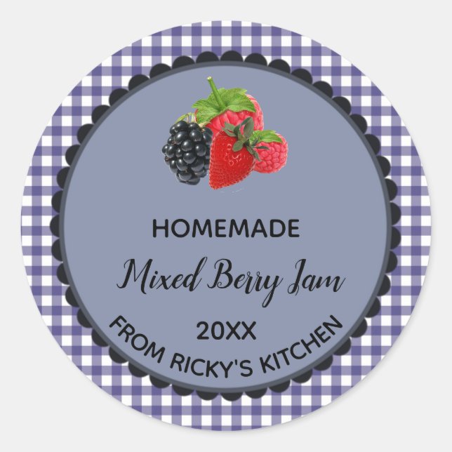 Etiqueta de jamón de Berry mixta de Gingham azul e (Anverso)