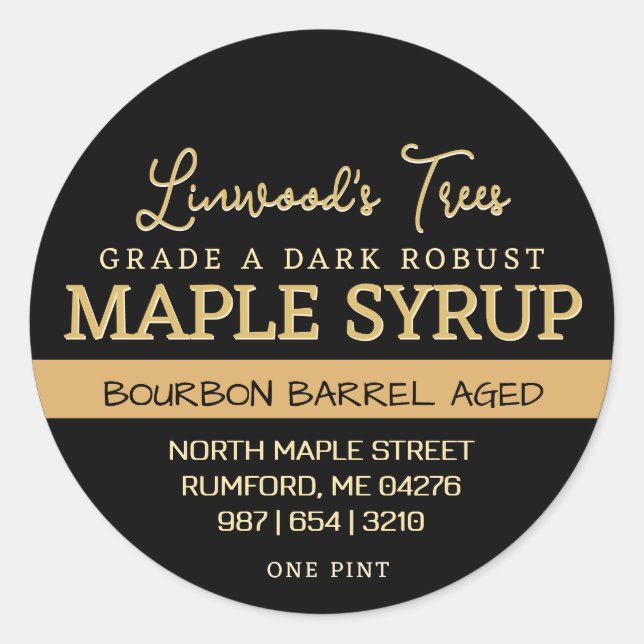 Etiqueta de jarabe de arce con goteo en negro (Anverso)