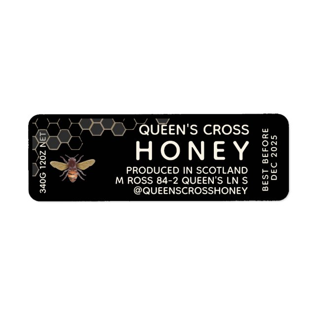 Etiqueta de jarra de miel de 12 onzas con panecill (Frente)