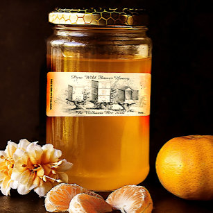 Etiqueta de jarra de miel de abeja vintage