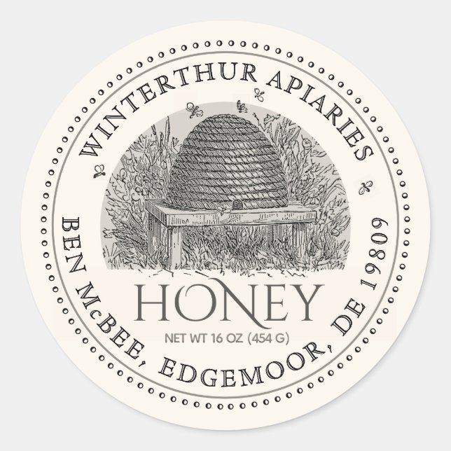 Etiqueta de jarra de miel de marfil pálido (Vintag (Anverso)