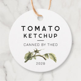 Etiqueta de kétchup de tomate con hoja de tomate a