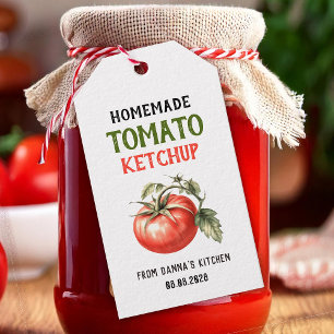 Etiqueta de Ketchup de tomate con tomate rojo
