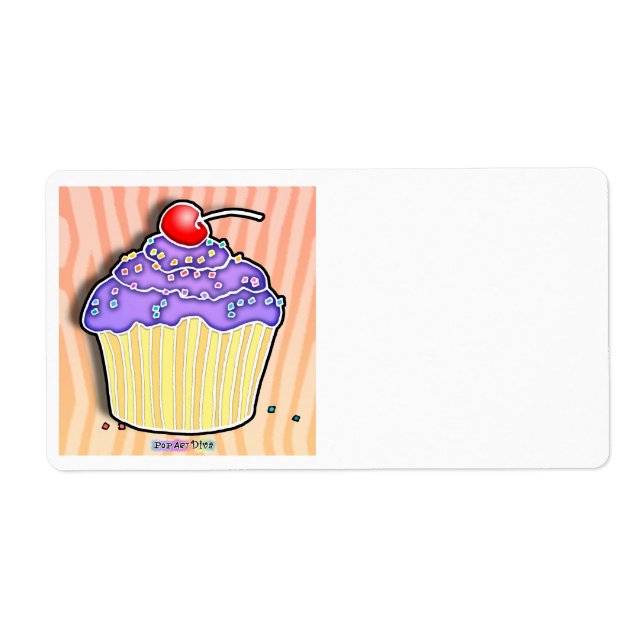ETIQUETA DE LA AVERÍA DE CUPCAKE Frotado de uva de (Frente)