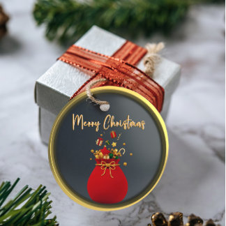 Etiqueta de la bolsa de Santa Claus roja y negra p