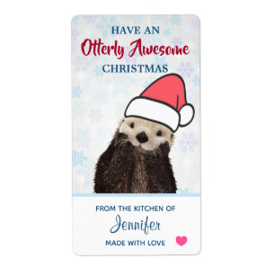 Etiqueta De la cocina de Navidades Otter en Santa Hat