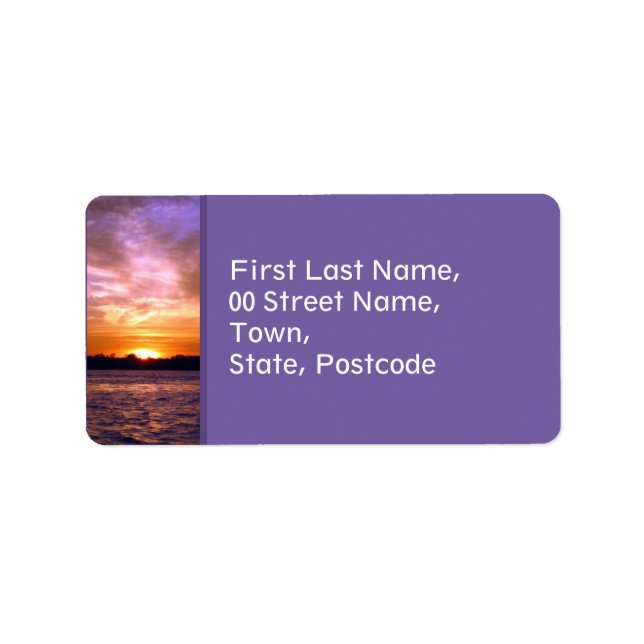 Etiqueta de la dirección de atardecer violeta (Frente)