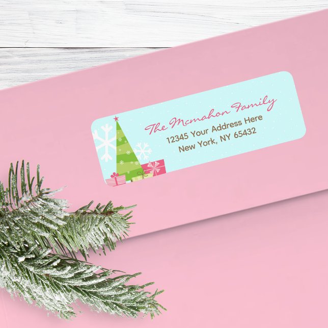 Etiqueta de la dirección de devolución de la tarje (Beautiful Pretty Pastels Holiday Tree Greeting Card Return Address Sticker Labels)