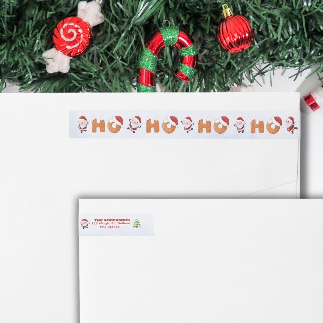 Etiqueta de la dirección de la línea de sonido HO  (Make your holiday mail extra special with this lovely wraparound Christmas-themed mailing label.)