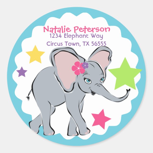Etiqueta de la dirección de la pequeña niña elefan (Anverso)
