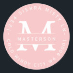 Etiqueta de la dirección de retorno de la circular<br><div class="desc">Personalizar con su Monograma. Etiqueta de dirección de retorno circular blanca y rosa claro. Todo el texto es personalizable. Por favor,  contáctame con cualquier pregunta o petición especial.</div>