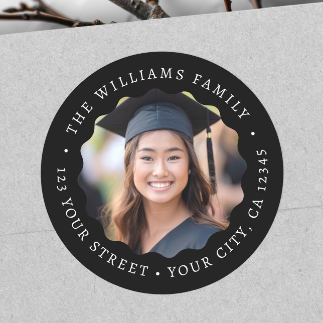 Etiqueta de la dirección de retorno de la graduaci (Photo wavy border graduation return address label)