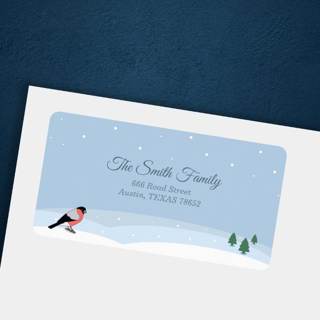 Etiqueta de la dirección de retorno del paisaje de (Bullfinch & Snowy Landscape Return Address Label)
