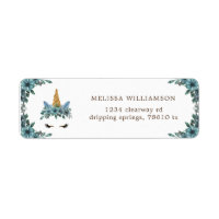 etiqueta de la dirección de retorno floral azul de