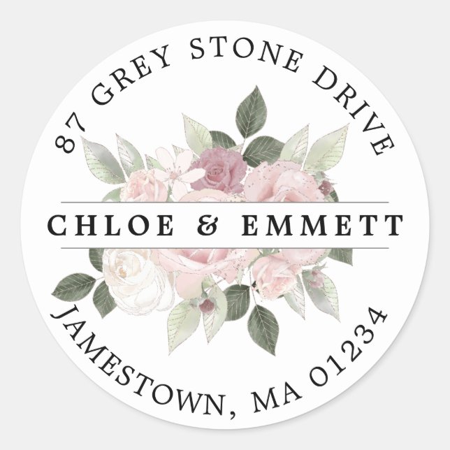 Etiqueta de la dirección de retorno floral rosada  (Anverso)