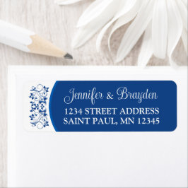 Etiqueta de la dirección del Boda floral azul real