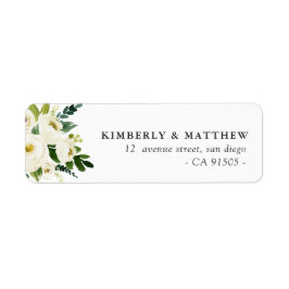 Etiqueta de la dirección del boda floral blanco de