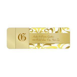 Etiqueta de la dirección del Boda Gold Damask Mono