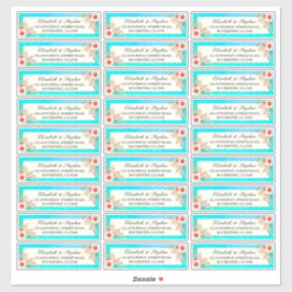 Etiqueta de la dirección del boda Oro Verde azulad