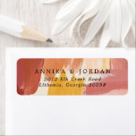 Etiqueta de la dirección del Boda Terracotta Sunri<br><div class="desc">Con hermosas pinceladas abstractas de pincel. La terracota es un color popular para los bodas. La suite de invitados, decorada en tonos naranja y marrón, es sofisticada y vibrante. Las etiquetas de dirección de devolución de boda agregan estilo a los sobres de su boda, incluidos los de sus invitaciones, tarjetas...</div>