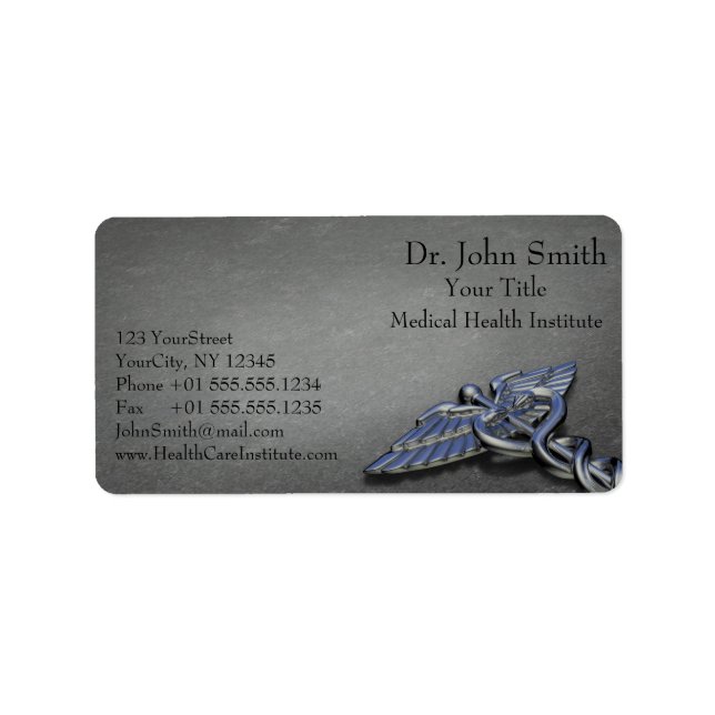 Etiqueta de la dirección del Caduceto médico profe (Frente)