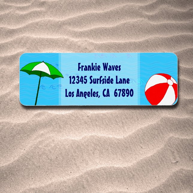 Etiqueta de la dirección del Personalizado del par (Beach Ball Pool Umbrella Summer Art)