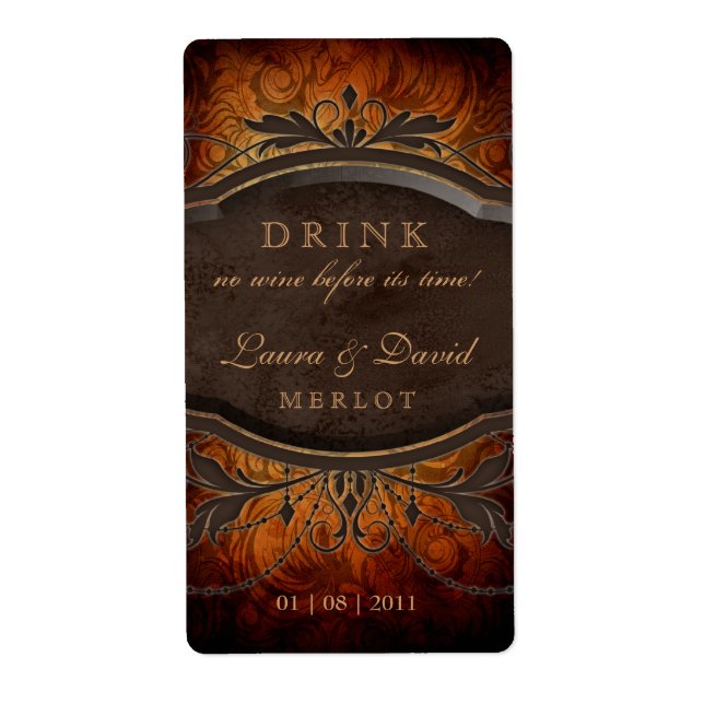 Etiqueta de la hoja de vino de época Swirls Antigü (Frente)