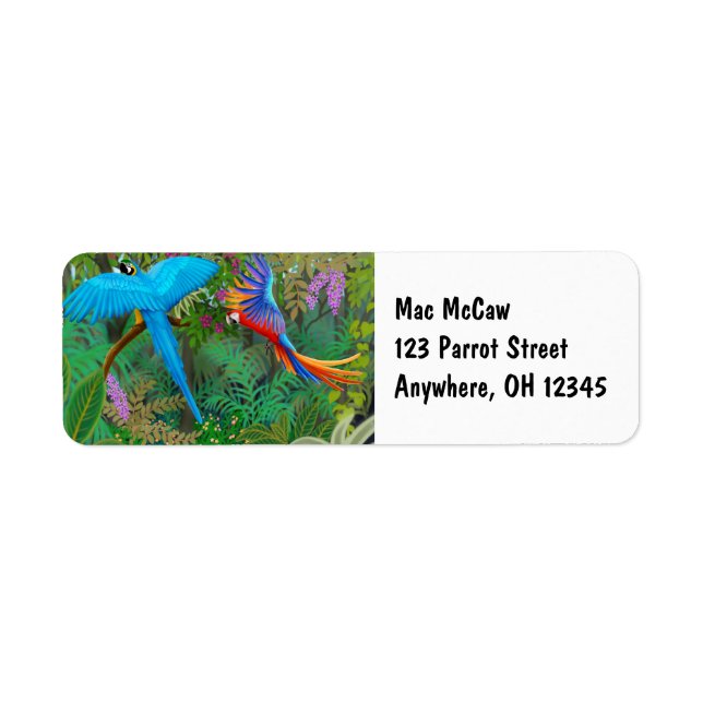 Etiqueta de la jungla de Macaw (Frente)