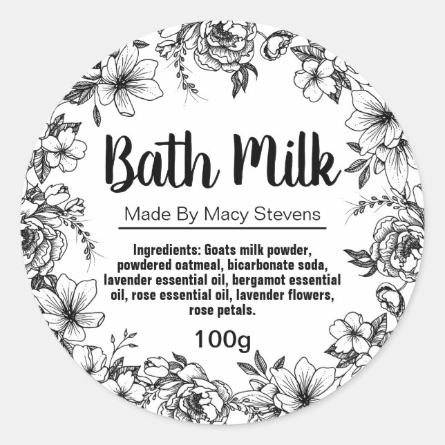 Etiqueta de la leche de baño de personalizable (Anverso)
