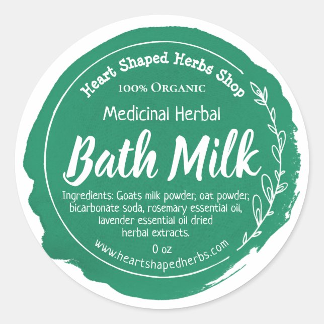 Etiqueta de la leche de hierbas hechas a mano con  (Anverso)
