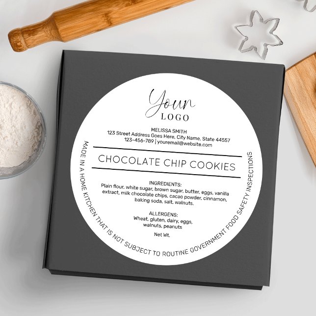 Etiqueta de la ley de la cabaña - Embalaje de pana (Minimalist black and white cottage bakery labels with your logo, address, ingredients )