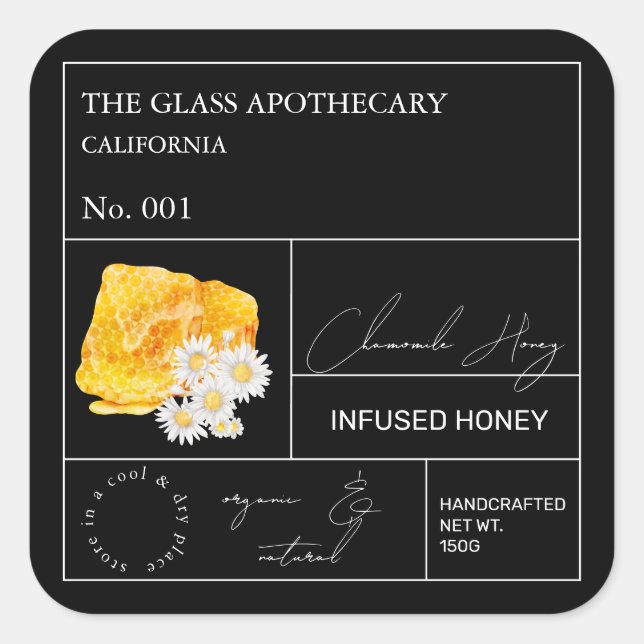 Etiqueta de la miel de Chamomile con infusión apot (Anverso)