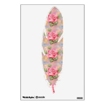 Etiqueta de la pared de la pluma con los rosas