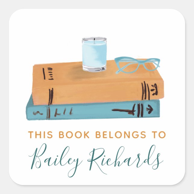 Etiqueta de la placa de libros y gafas (Anverso)