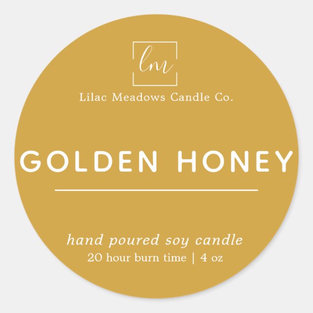 Etiqueta de la vela redonda de Boho amarillo mosta (Anverso)